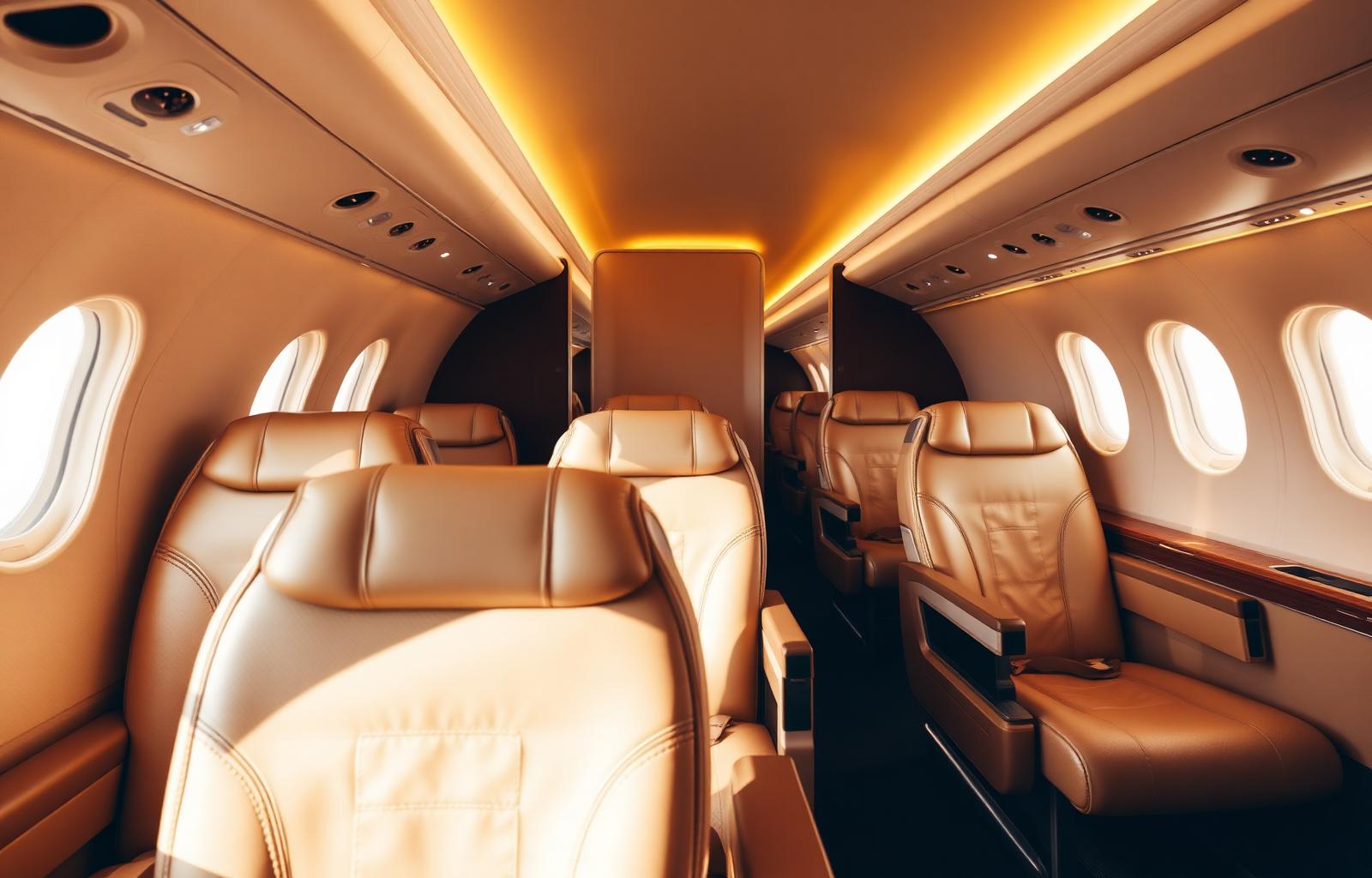 Warm interior of a first-class cabin